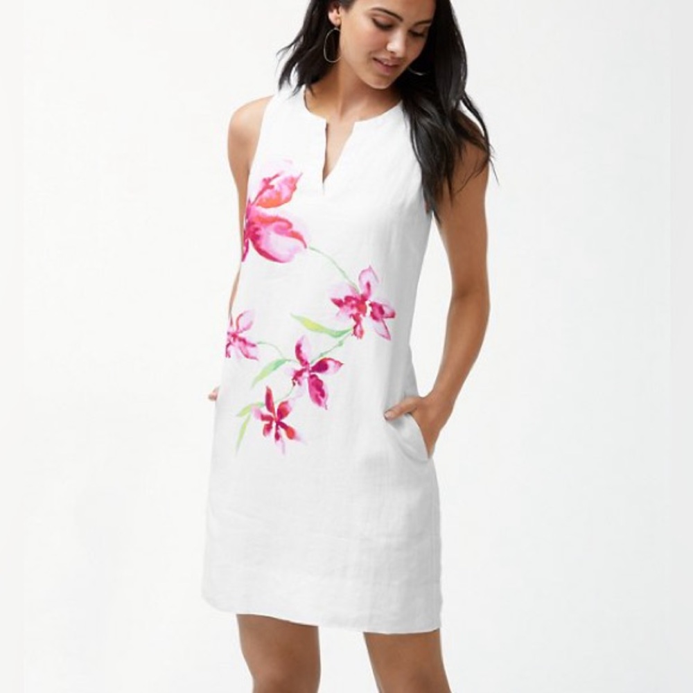 Tommy Bahama Floral Fade Linen Shift Dress with Pockets Women’s Size Small